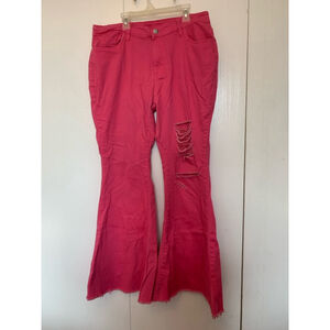 Women's Unbranded Jeans 2XL Pink Distressed Flare Leg